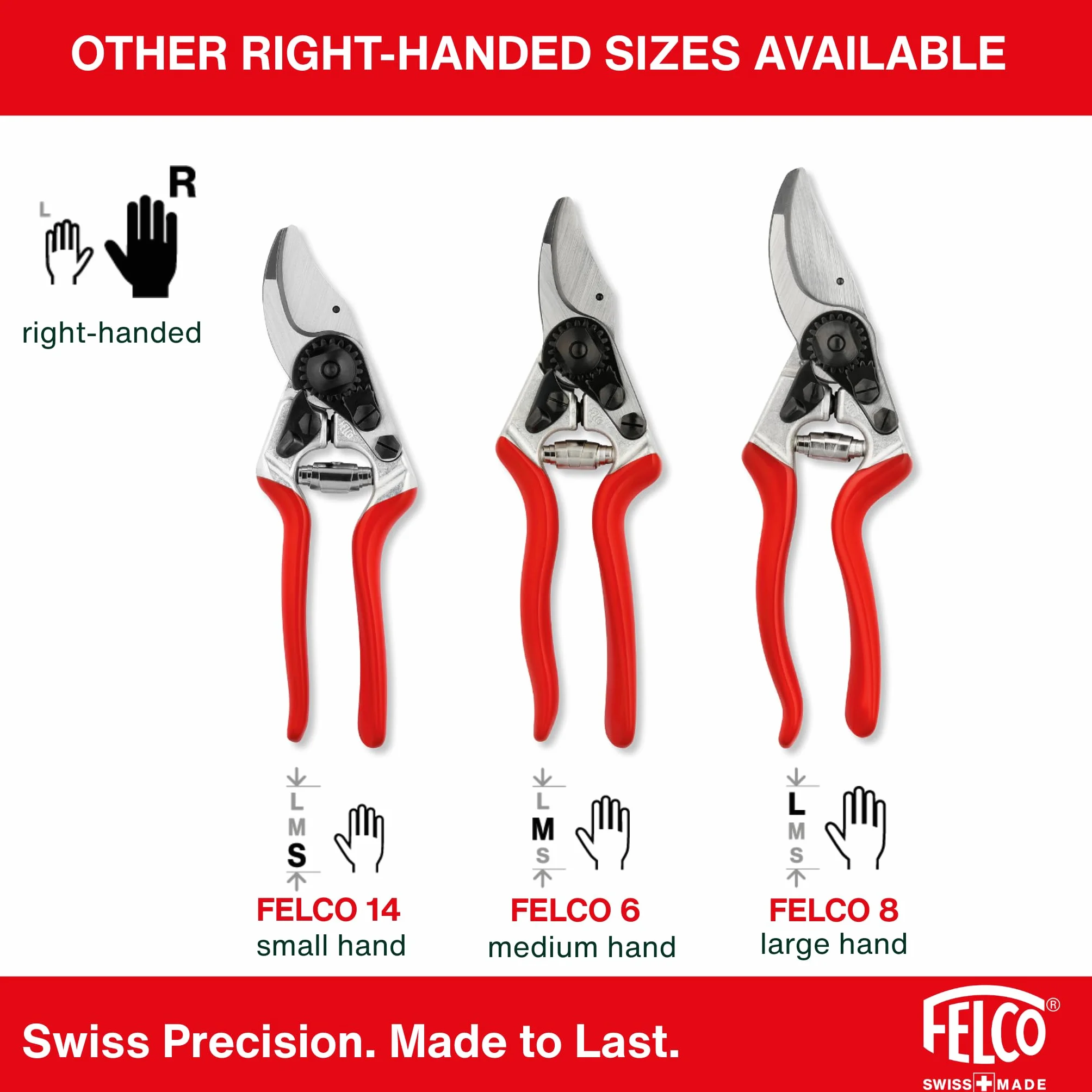 FELCO 31 Cesoia a Incudine, Mano Destra e Sinistra, Mano Grande, Capacità di Taglio 25mm, Legno Duro e Secco, Lama Dritta Bisellata, Made in Switzerland, Garanzia a Vita