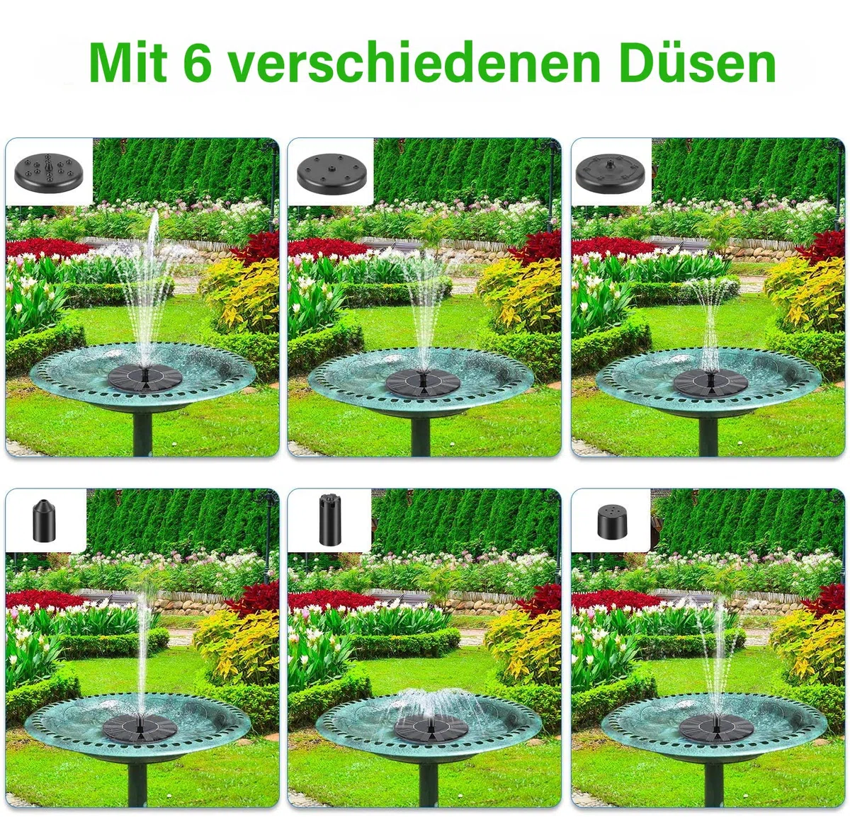 Fontana solare per esterni, fontana solare per esterni, con 6 effetti, pompa dell'acqua solare, pompa per laghetto da giardino o fontana per uccelli, bagno per pesci