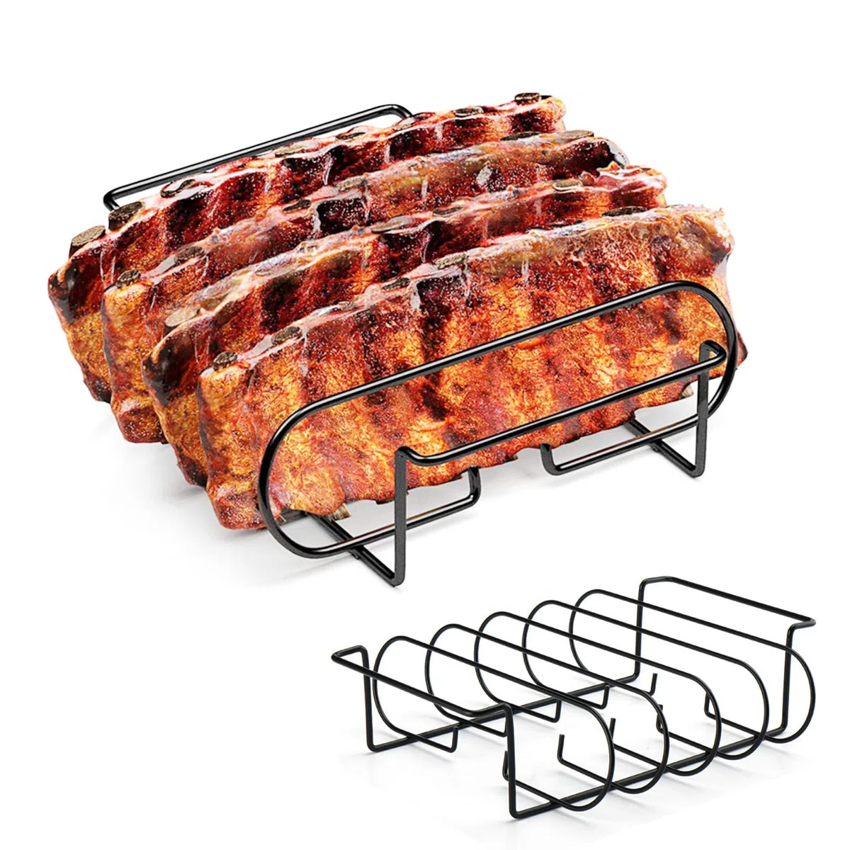 Supporto per Costolette Barbecue, Supporto Bistecche e Costine, Porta Costolette BBQ, per Arrosto Bistecca, per 4 Costolette di Ricambio Croccanti dalla Griglia e dal Forno