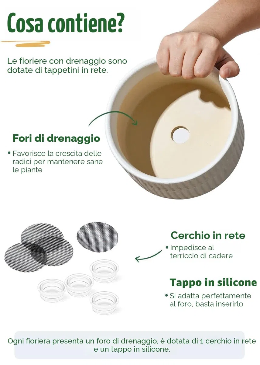 LE TAUCI Vasi per Piante Grasse, 16.5+20 cm Vasi per Piante da interno in Ceramica con Foro di Drenaggio, Fioriere da Balcone Bassi Rotondi per Piante Grasse, Set di 2, Bianco