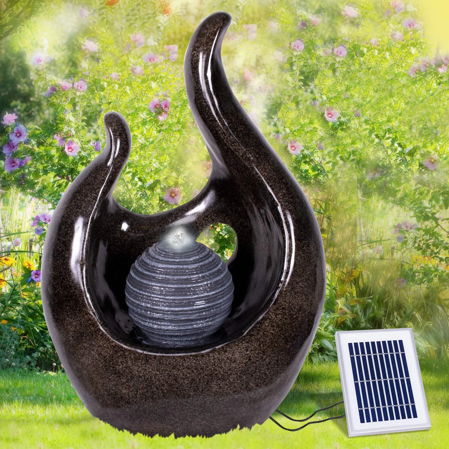 Fontana solare da giardino, fontana decorativa a energia solare, a cascata, da giardino, per terrazza, balcone (fontana solare con batteria agli ioni di litio, luce LED)