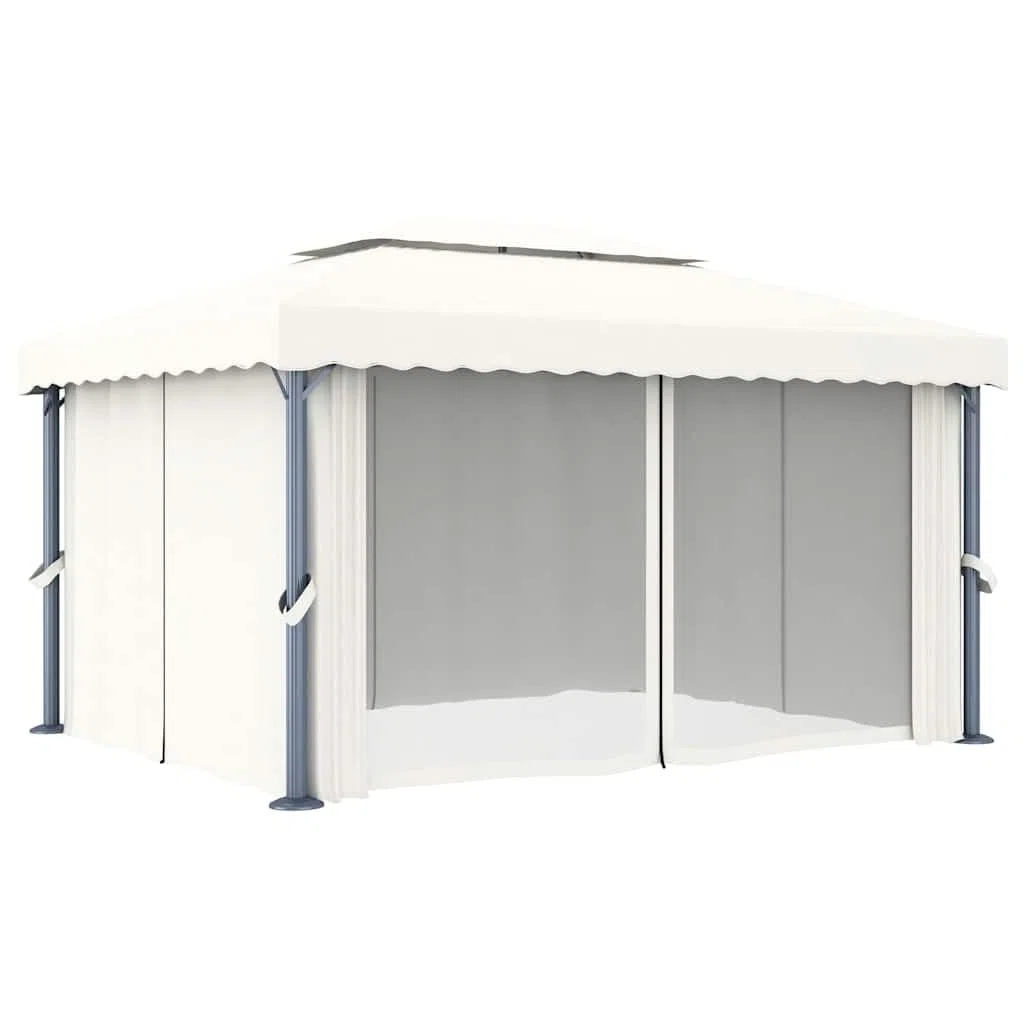 vidaXL Gazebo con Tende e Stringa di Luci LED 4x3 m Bianco Crema