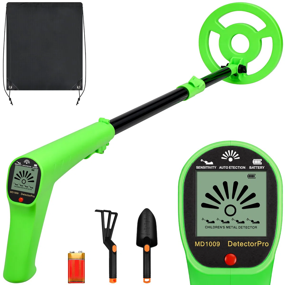Metal Detector per bambini, rilevatore di metalli ad alta precisione con display LCD, rivelatore metallico leggero per bambini con manico regolabile, bobina di ricerca impermeabile da 6 pollici, verde