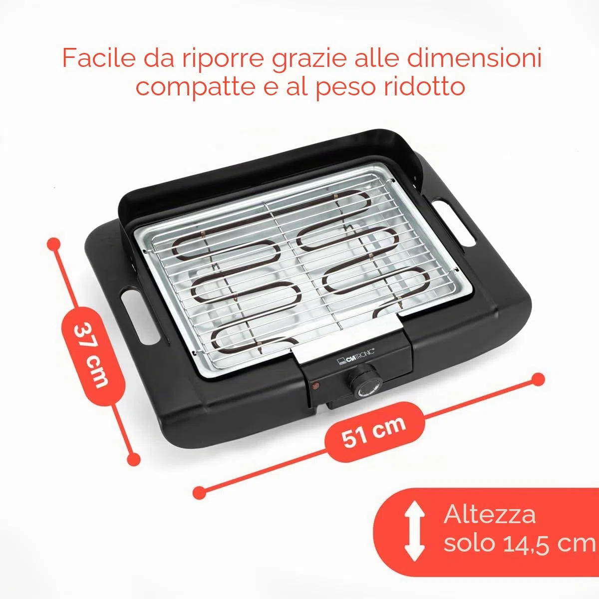Griglia da tavolo per barbecue Clatronic | Griglia elettrica | Balcone e cucina | Griglia elettrica con paravento | Griglia con griglia cromata | Griglia da tavolo con involucro Cool Touch | BQ 3841