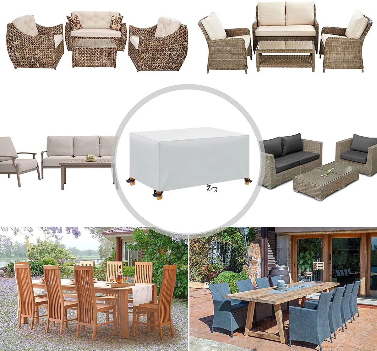 Coperture per Mobili da Giardino 130x75x71cm 600D Oxford Copertura Tavolo Sedie Esterno Telo Copri Tavoli da Terrazza Quadrato Impermeabile Anti-UV Antivento Copertura da Tavolo da Giardino