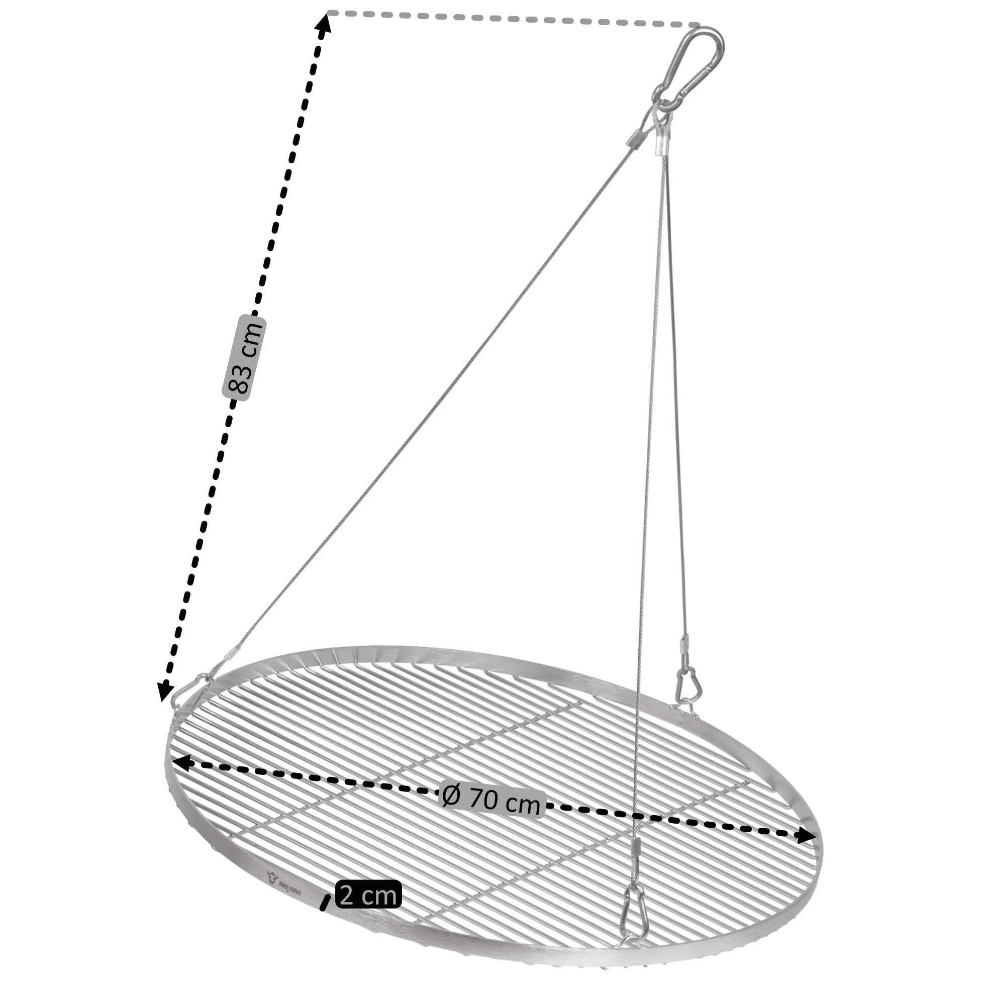 BBQ-Toro Griglia rotonda in acciaio inox | Ø 70 cm | Superficie di cottura sospesa con corda per treppiede | Ideale per barbecue all’aperto, accessorio da esterno