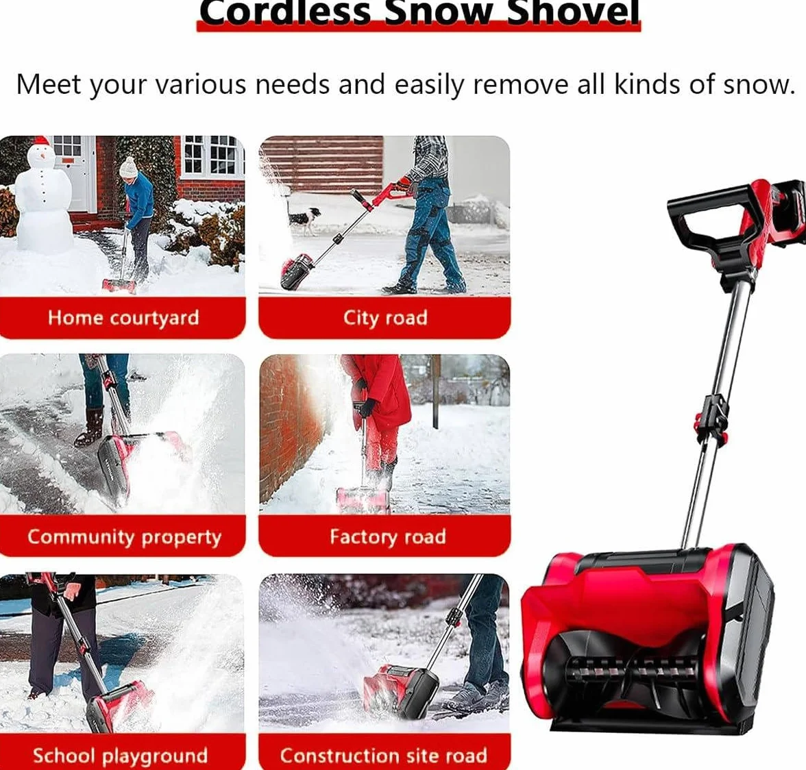 Pala da Neve Senza Fili, spazzaneve Elettrico a Batteria da 20 V, spazzaneve con direzione Regolabile, Batteria da 4,0 Ah e Caricabatterie rapido Inclusi, B