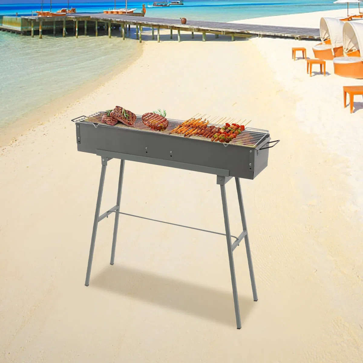 Barbecue a carbonella, portatile, pieghevole, per cucina, campeggio, picnic, 80 x 18 x 80 cm