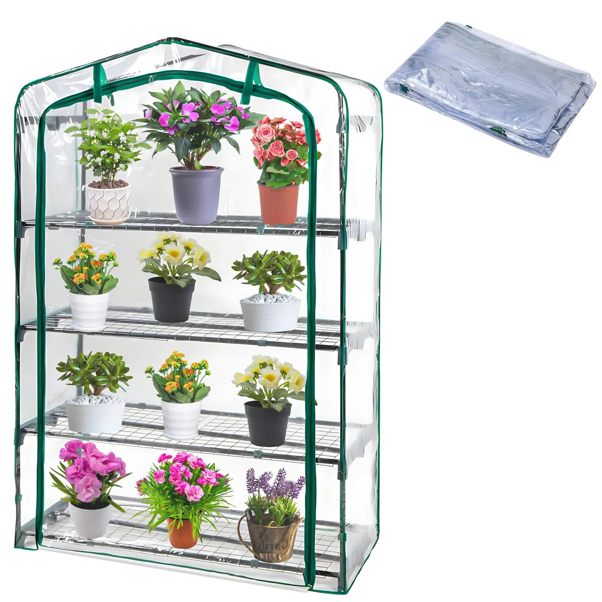 Copertura di ricambio extra larga per serra a 4 livelli, 160 x 101 x 48 cm, in PVC trasparente, con porta arrotolabile con cerniera, per piante e fiori (telaio non incluso)