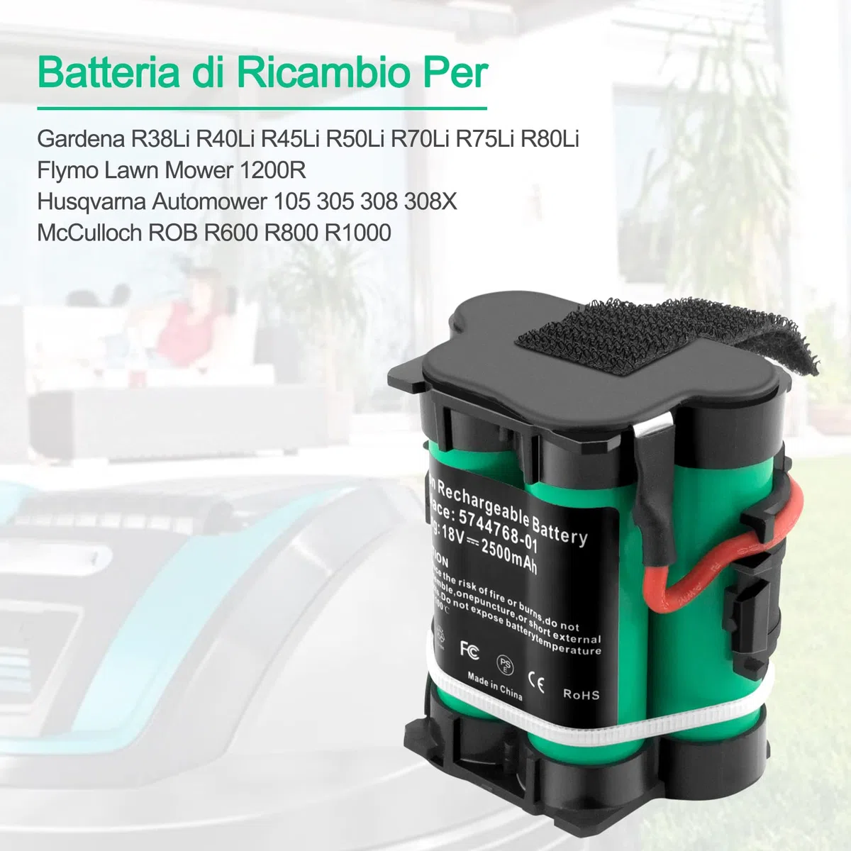 18V 2500mAh 5744768-01 Batteria per Gardena 124562 R38Li R50Li R75li Mahroboter R40Li R45Li R70Li R80Li Flymo 1200R Husqvarna Automower 105 305 McCulloch ROB R600 R800