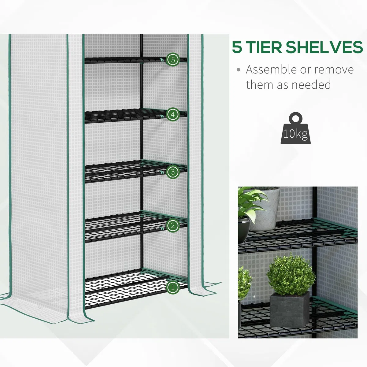 Outsunny Serra da giardino per balcone 5 livelli con 1 porta avvolgibile, telaio in acciaio e telo PE rinforzato per impieghi gravosi dim. 90L x 49W x 193H cm