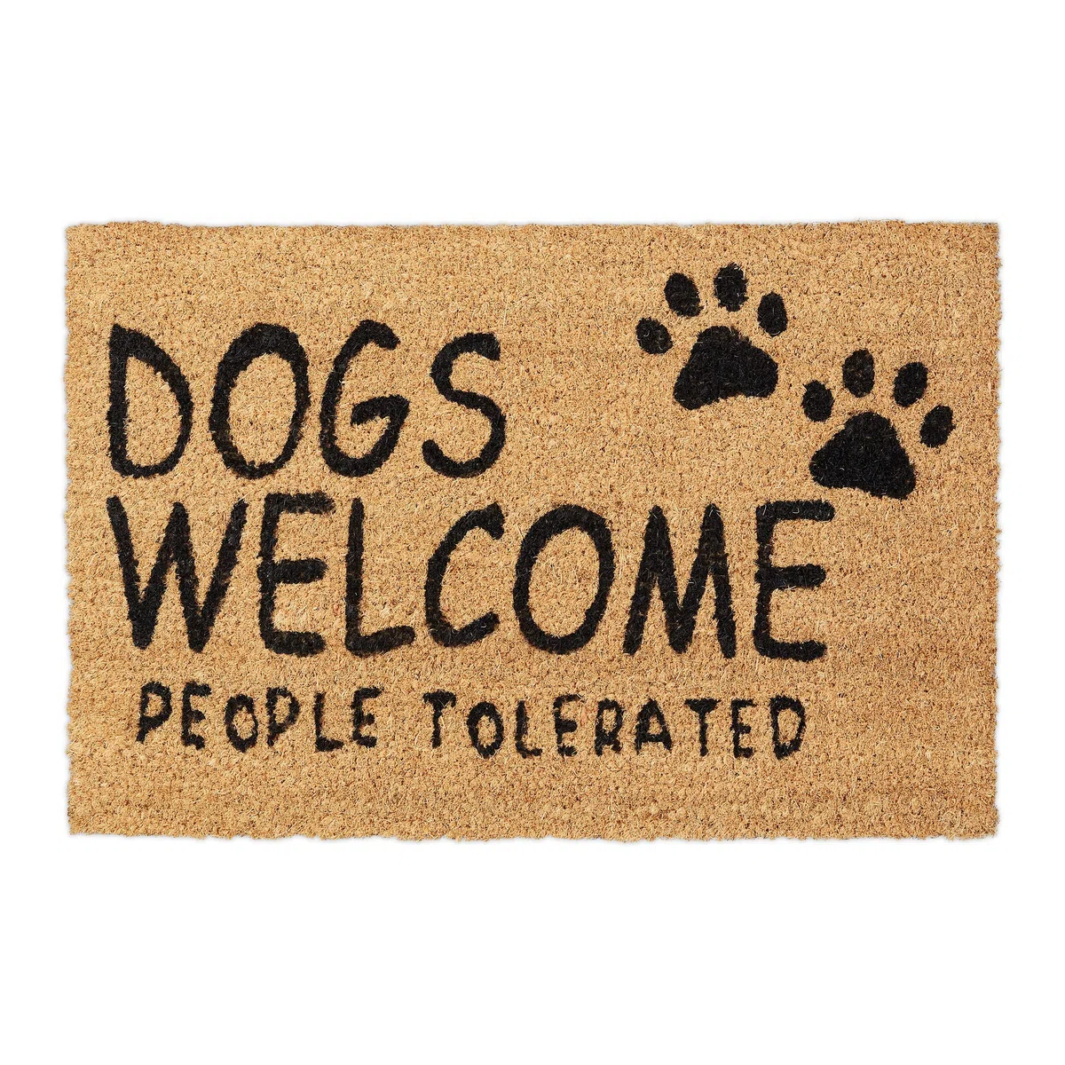 Relaxdays Zerbino, Fibra di Cocco, Frase Dogs Welcome, Zona Interna ed Esterna, LP40x60 cm, Antiscivolo, Naturale/Nero