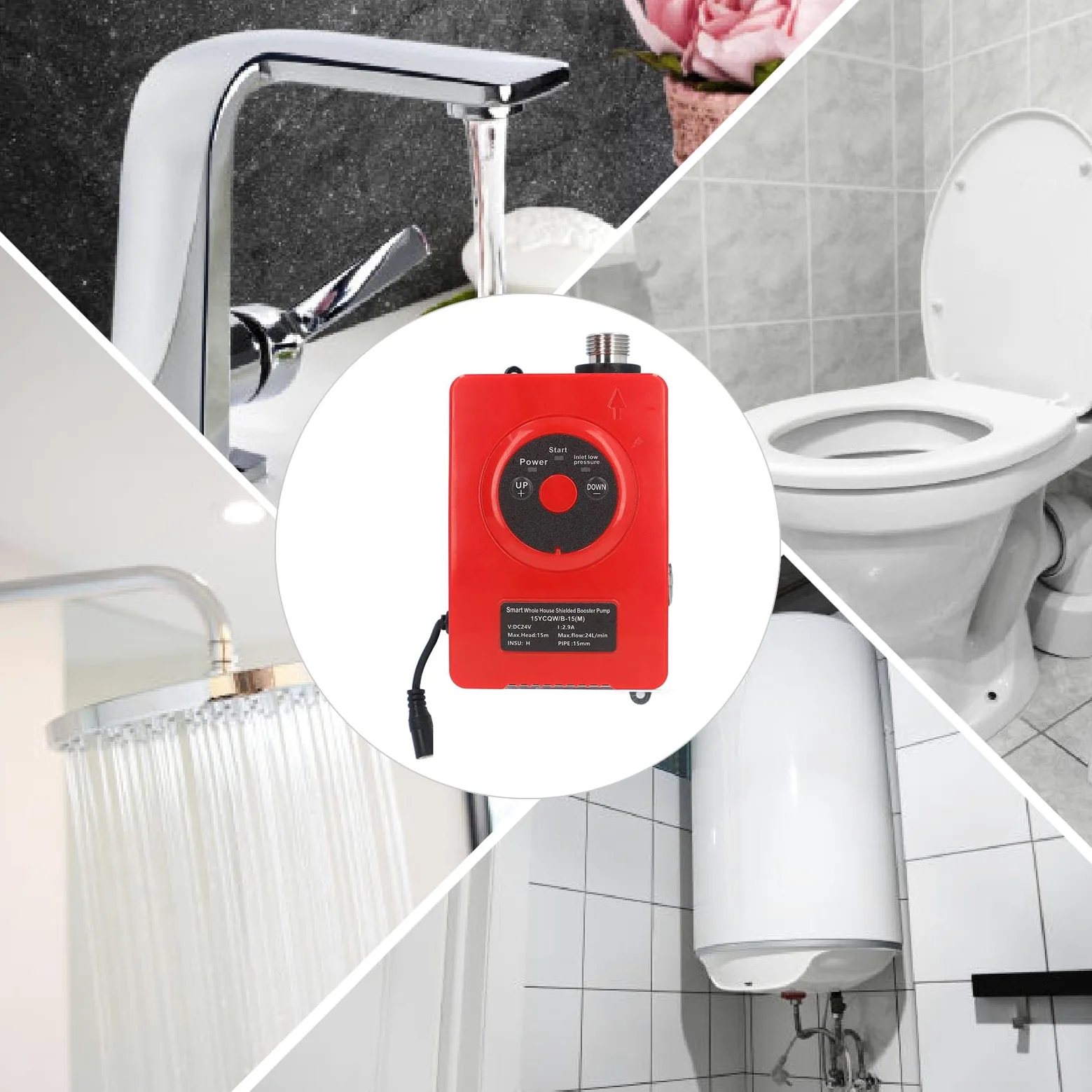 Pompa Booster per Scaldabagno 24 L/min 69 W, Pompa Booster Schermata Intelligente Pompa di Circolazione Ultra Silenziosa per L'orto