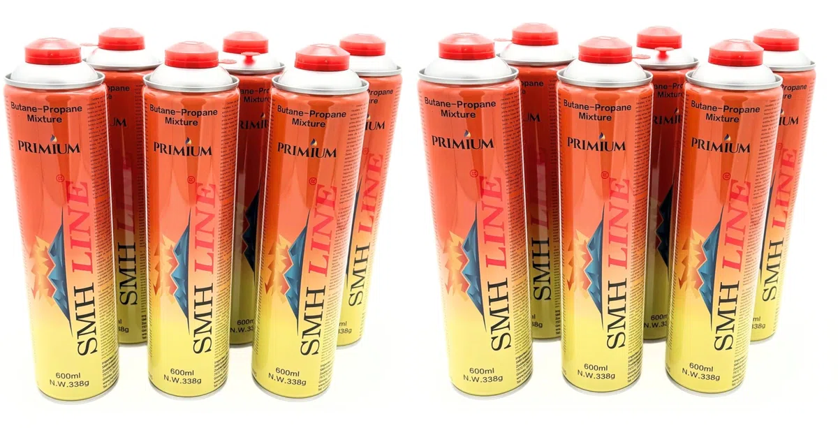 SMH LINE 12 x 600 ml cartuccia a gas universale per fornello a gas da campeggio, bruciatore a gas propano butano 7/16", filettatura europea EN417, cartuccia a vite, valvola a vite, bruciatore di