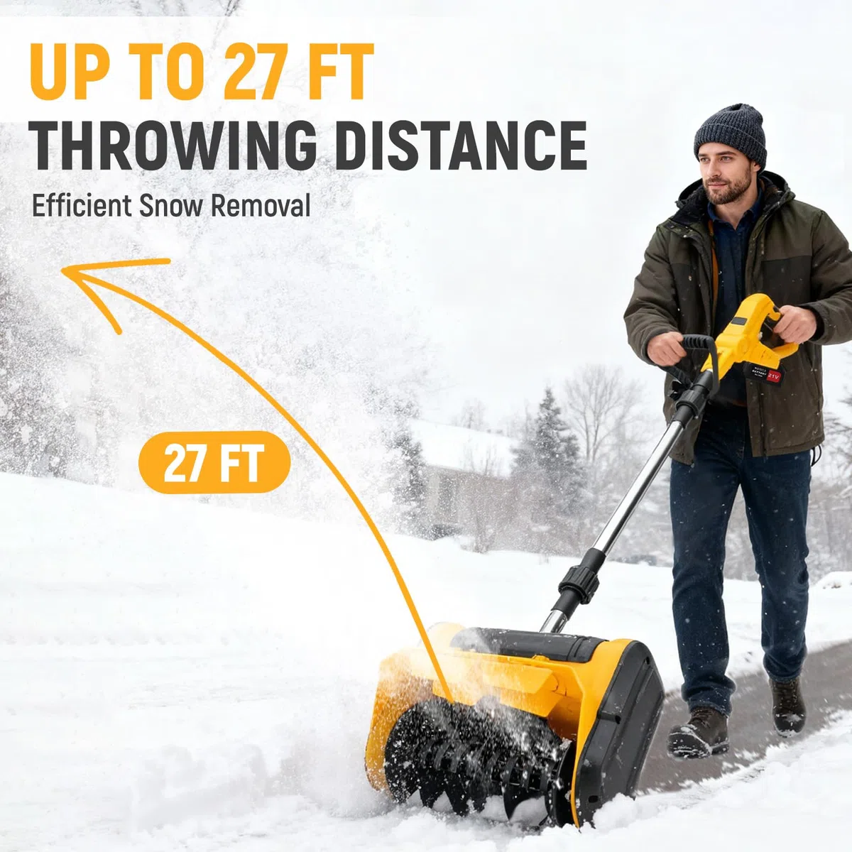 Fresa Spazzaneve a Batteria, Spazzaneve Elettrico con 2 batterie 5 C Larghezza di Lavoro 30 cm, Distanza di Espulsione 6 – 8 m, Altezza Massima Della Neve 10 cm