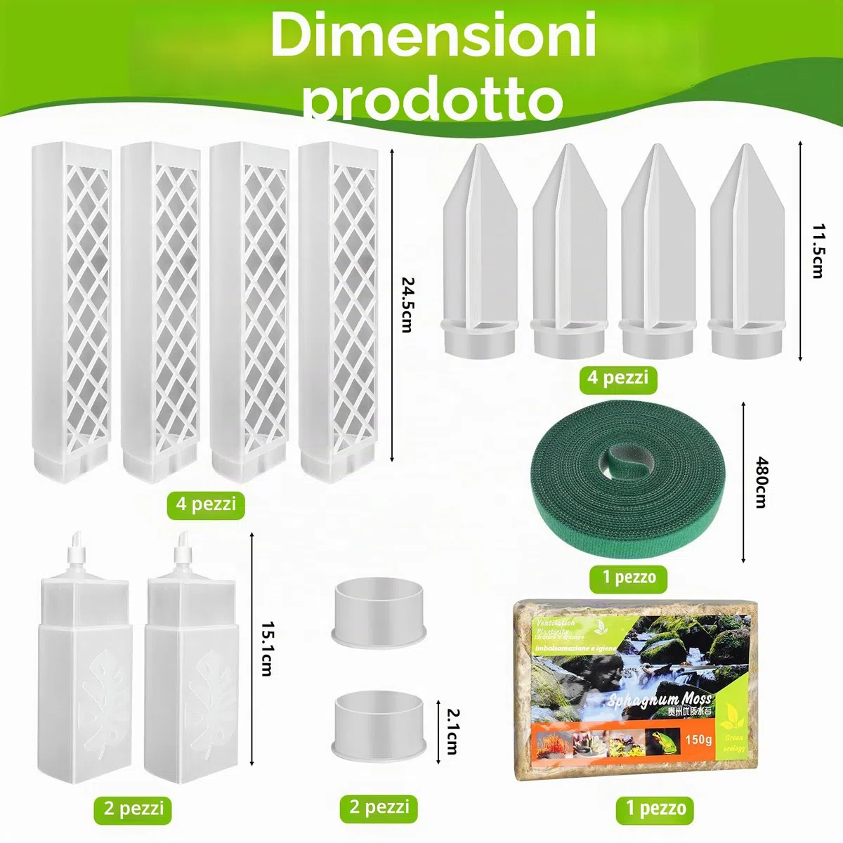 Moss Pole di Plastica, 4 Pezzi 35 cm (Palo per Piante Rampicanti + Inserimento a Terra) + 150 g Muschio, Palo di Sfagno per Piante Rampicanti da Interni ed Esterni, Sostegno per Piante