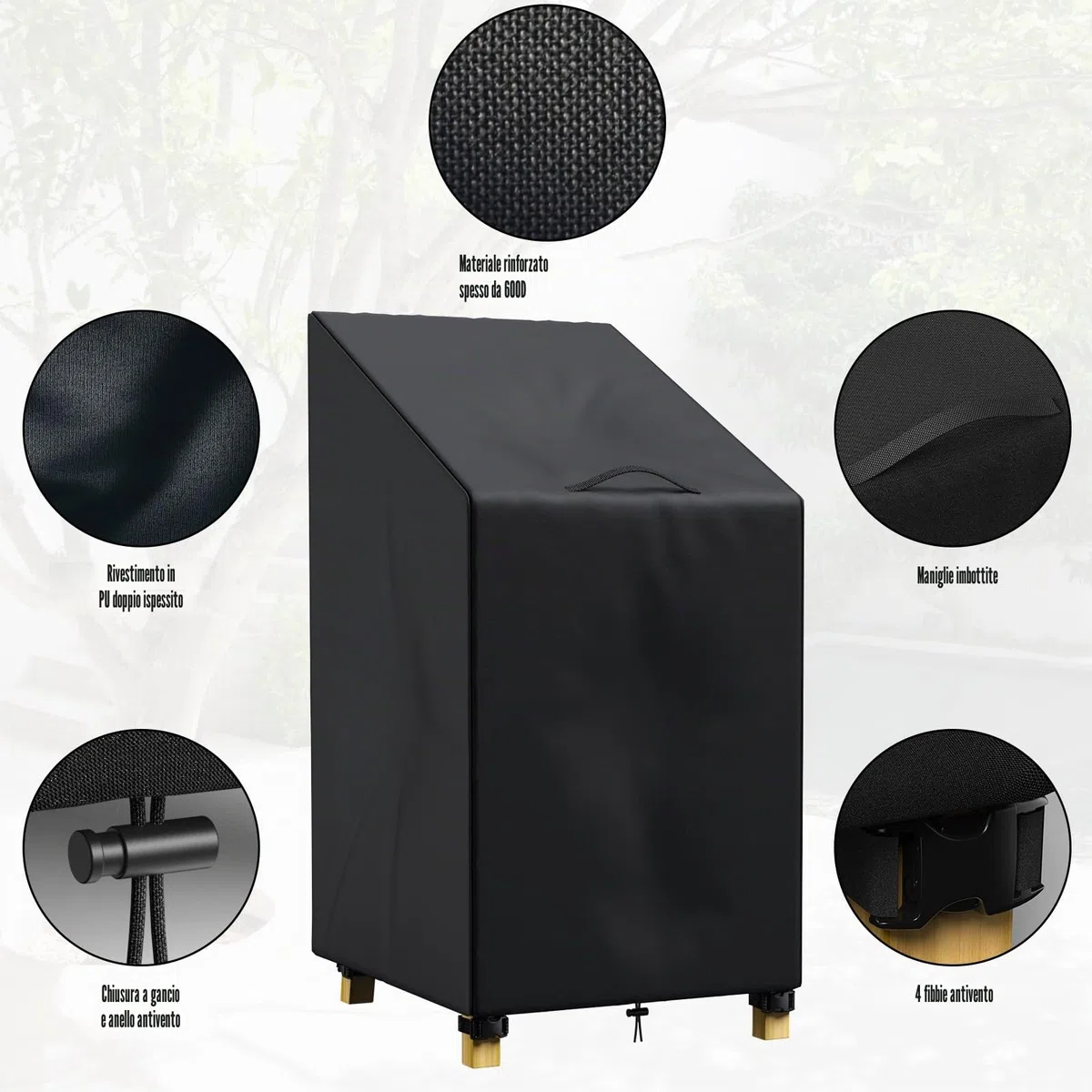 Copri Sedie Esterno, Copertura per Sedie da Giardino Impilabili Impermeabile, Antivento e Antipolvere, Resistente tessuto Oxford,Telo Coprisedie da Esterno Anti UV 120/80x65x65 CM