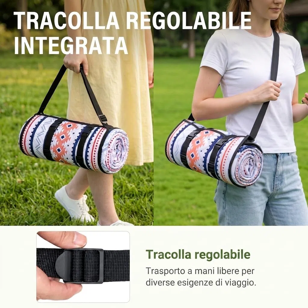 WolfWise Telo Picnic Impermeabile, Stuoia Campeggio 200x200 cm Pieghevole con Cinghie Regolabili e Tracolla, Picnic Blanket per Giardino, Prato, Spiaggia, Viaggi e Escursioni, Blu