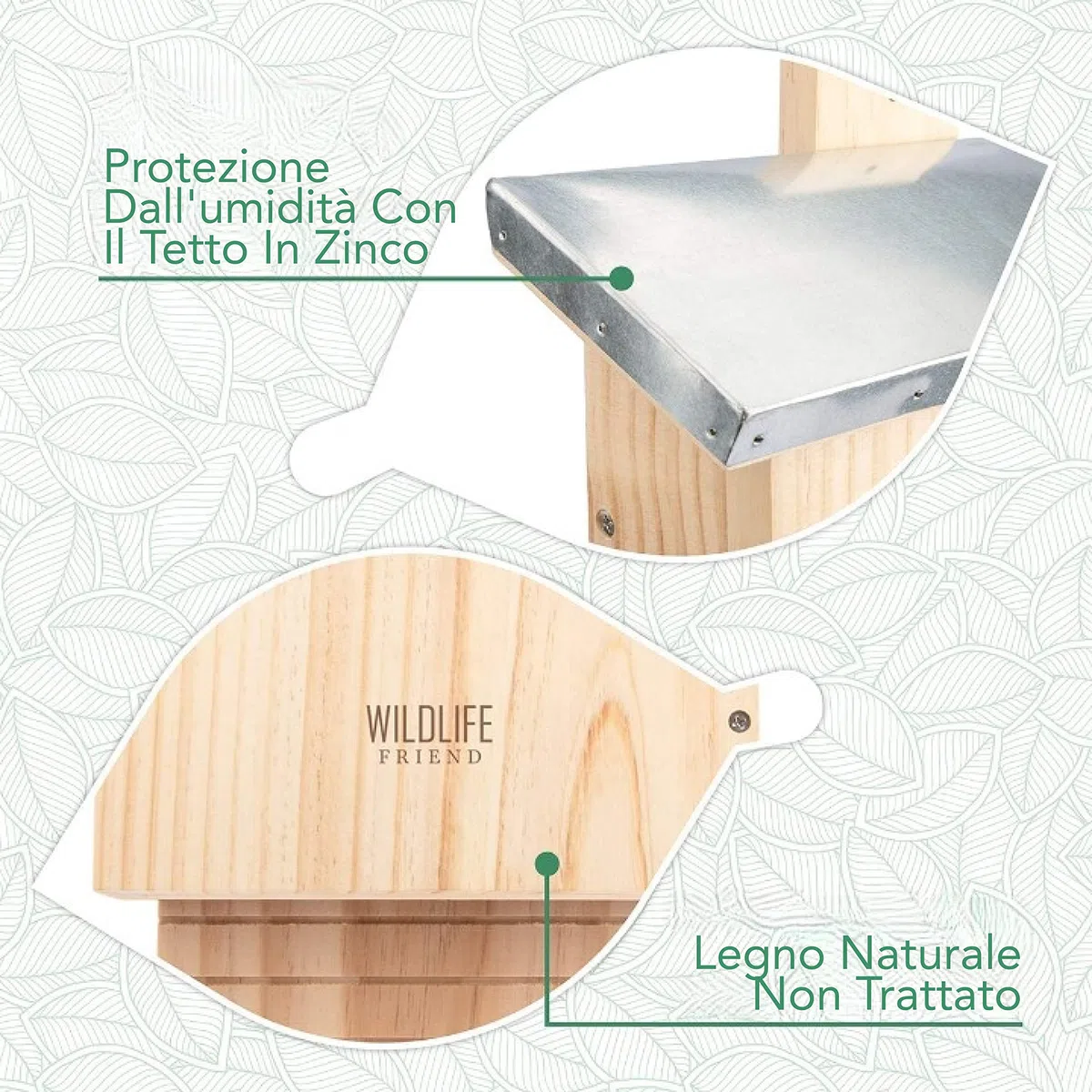 WILDLIFE FRIEND | Casa per Pipistrelli con tetto in metallo - già montata casa pipistrelli legno di pino e 100% resistente - Rifugio per pipistrelli usabile tutto l'anno - 4.1P x 11l x 18.5H cm