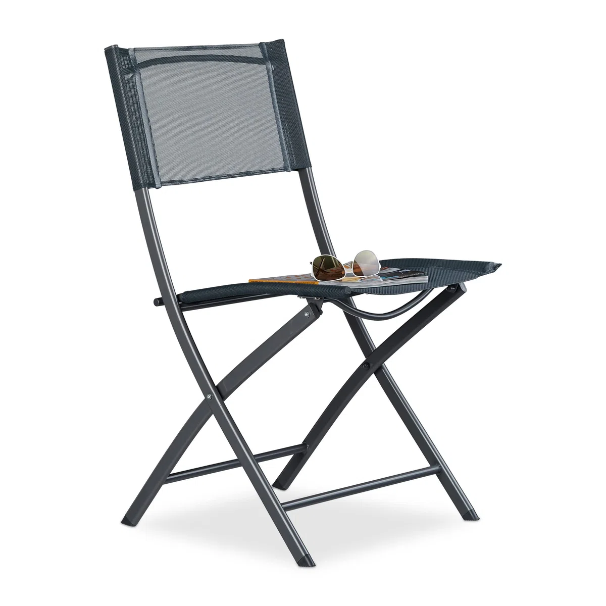 Relaxdays Sedia Pieghevole da Balcone Metallo Plastica Seduta da Giardino HxLxP: 87 x 46 x 48 cm, Grigio Antracite