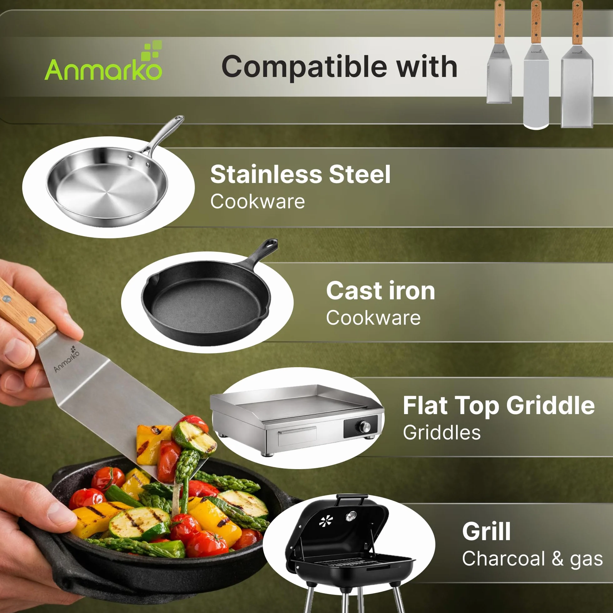In acciaio inossidabile spatola set - Teppaniyaki Spatlas - Piastra raschietto piatto spatola hamburger Turner - Ideale per utensili per barbecue in ghisa, piatto, accessori in metallo