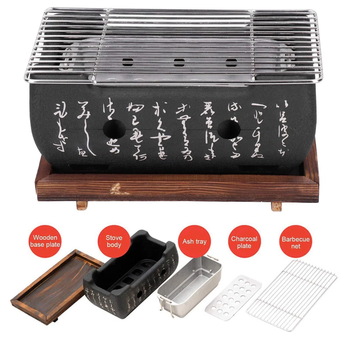 Barbecue giapponese – Griglia rettangolare per barbecue in stile giapponese | Barbecue portatile rettangolare con rete a carbonella per la casa BBQ, barbecue a carbonella cromato a | giapponese | Barbecue portatile rettangolare con rete a carbonella per l