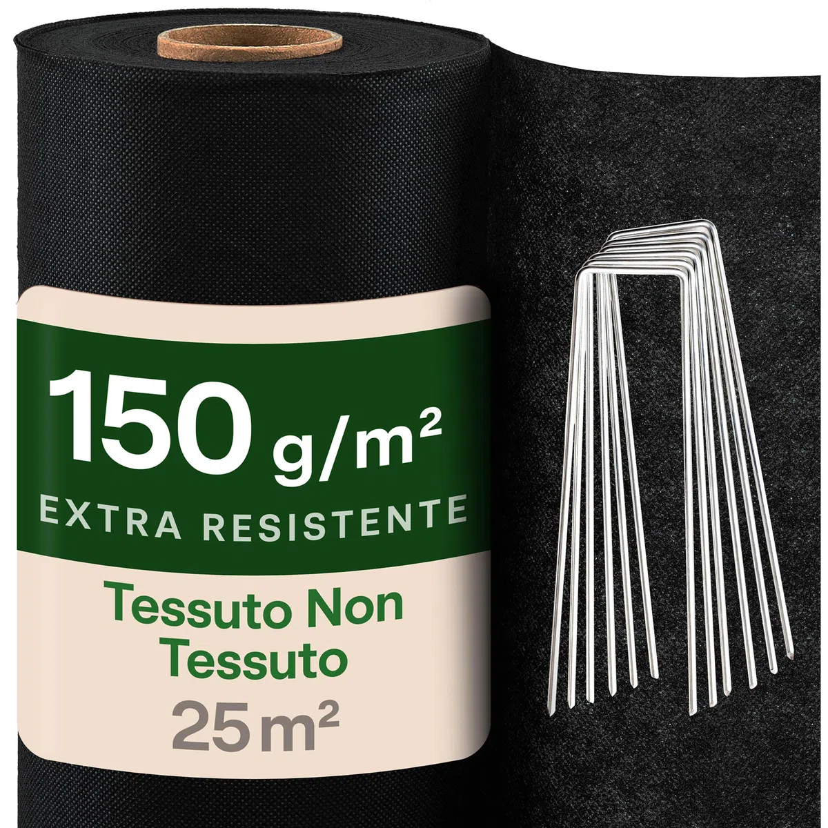 Praknu Telo Pacciamatura 150g/m² con 12 Picchetti – Extra Resistente & Antistrappo – 25m² Telo per Pacciamatura & Controllo Erbacce – Perfetto per Vialetti, Ghiaia & Giardini Rocciosi