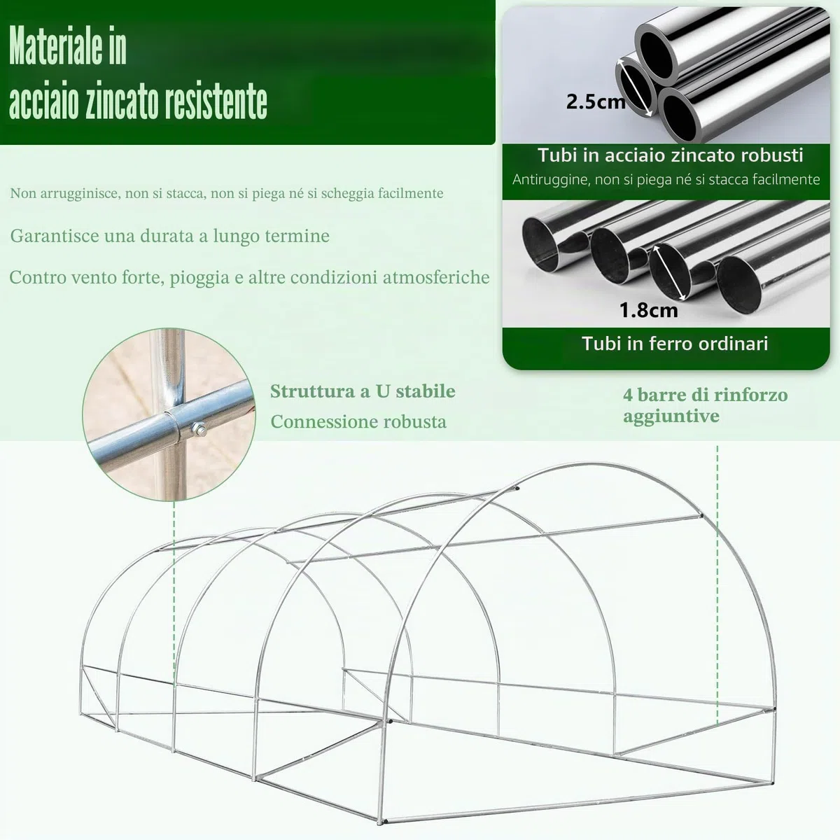 HOMASIS Serra da Giardino in Pellicola, Serra Tunnel con Finestre e Porte Avvolgibili, Serra per Orto Robusta, Verde (6 x 3 x 2 m)