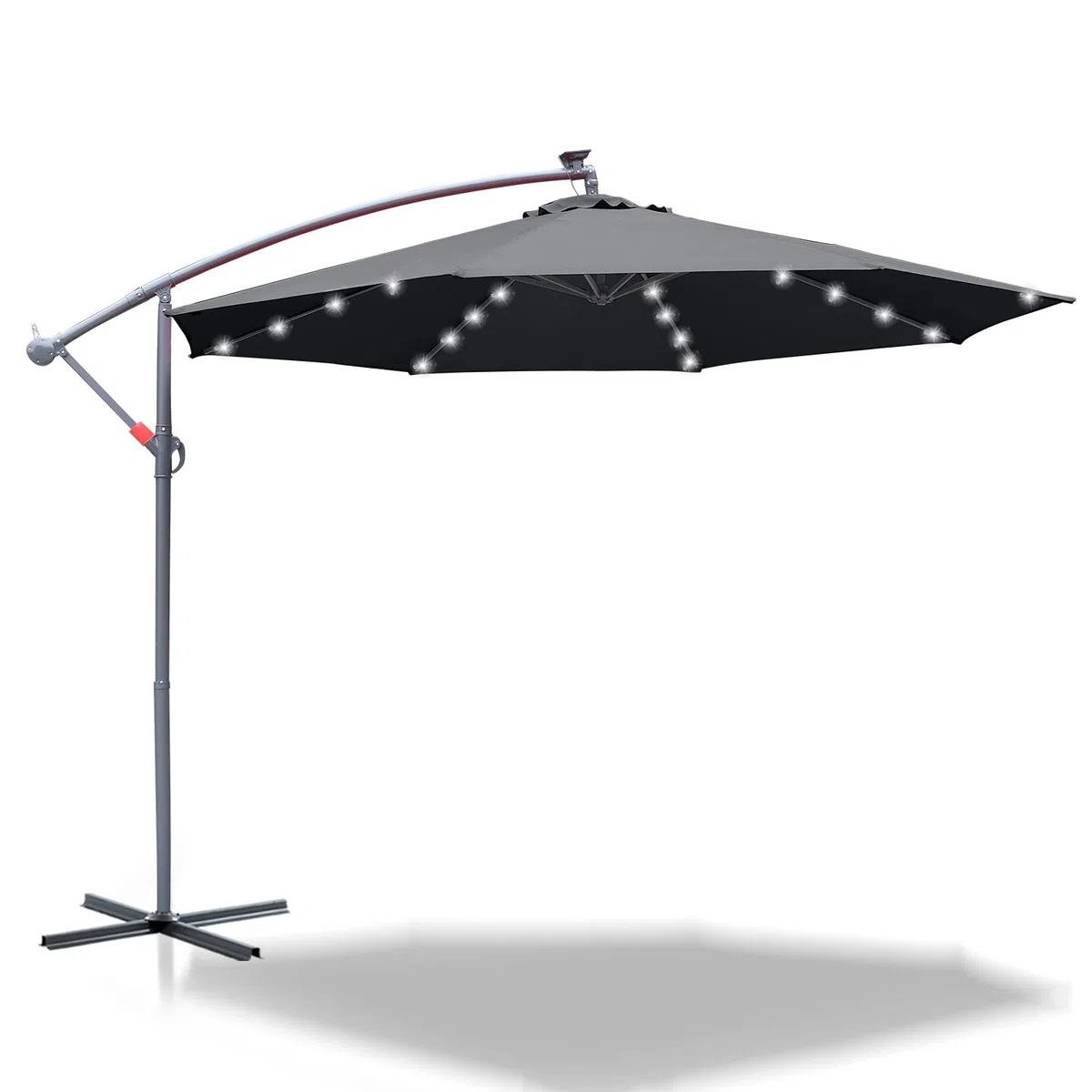 Ombrellone parasole a LED in alluminio Ø300/350cm con manovella, ombrellone con supporto, protezione solare dai raggi UV, in alluminio, per mercato, impermeabile