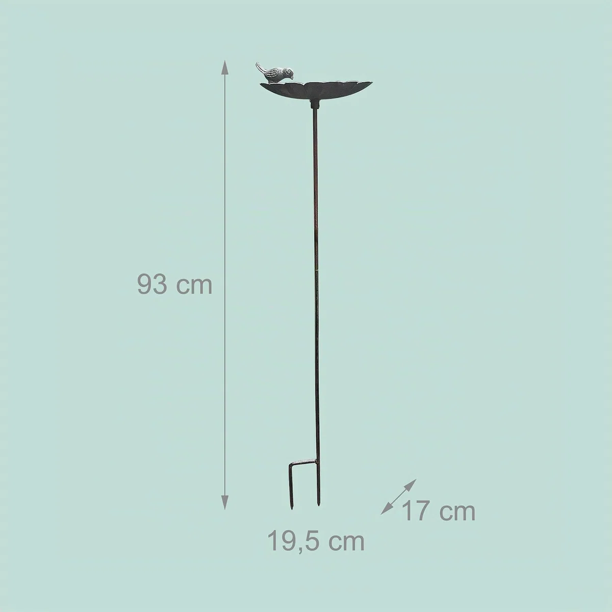 Abbeveratoio per Uccelli Relaxdays, 93x19,5x17 cm, ghisa, da piantare, Ciotola Acqua/Cibo, a Forma di Fiore, Marrone