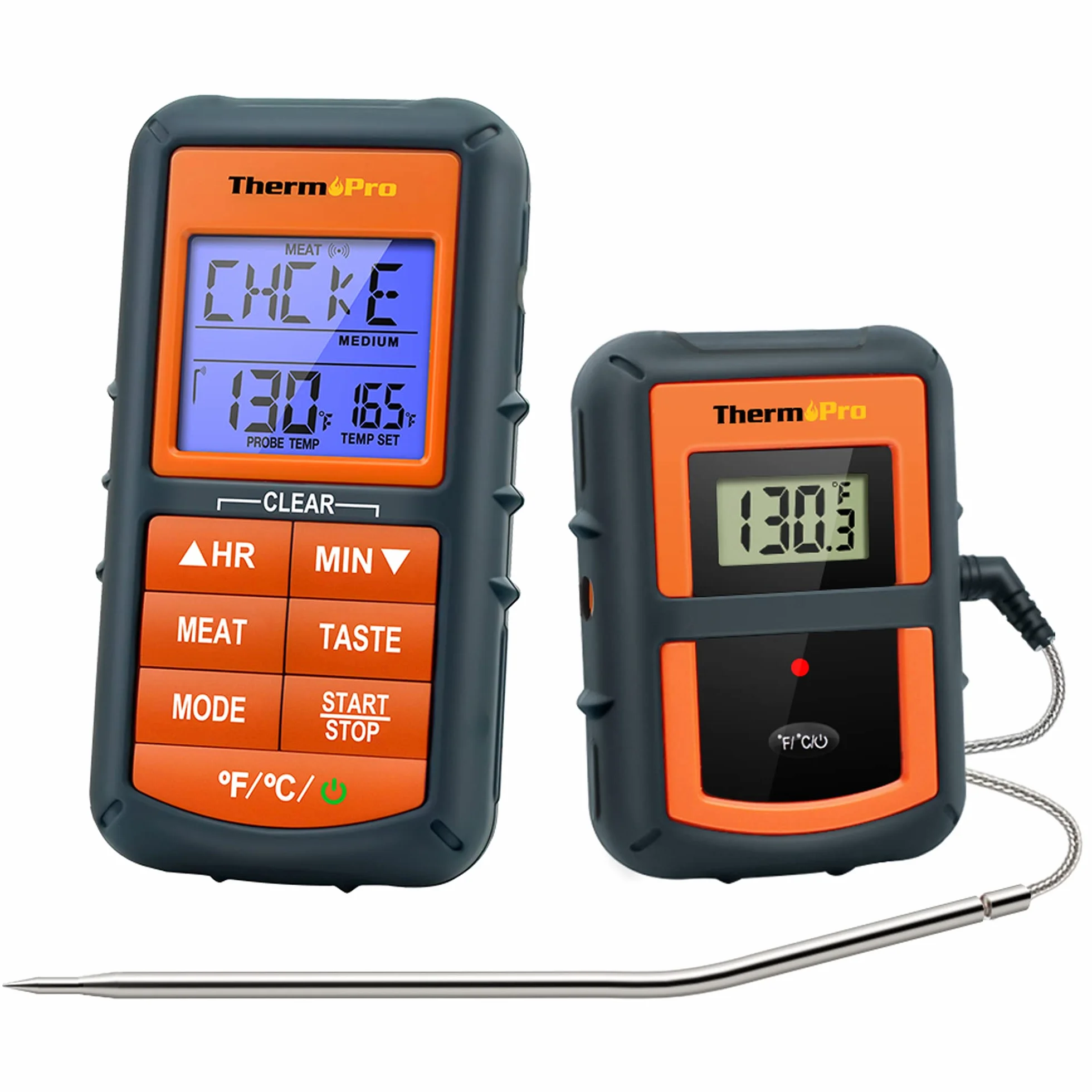 ThermoPro TP07C Termometro Cucina Wireless Remoto Termometro Barbecue Digitale per BBQ Carne Forno Olio Alimenti con Sonda, Portata 150 Metri, Schermo LCD Retroilluminato.