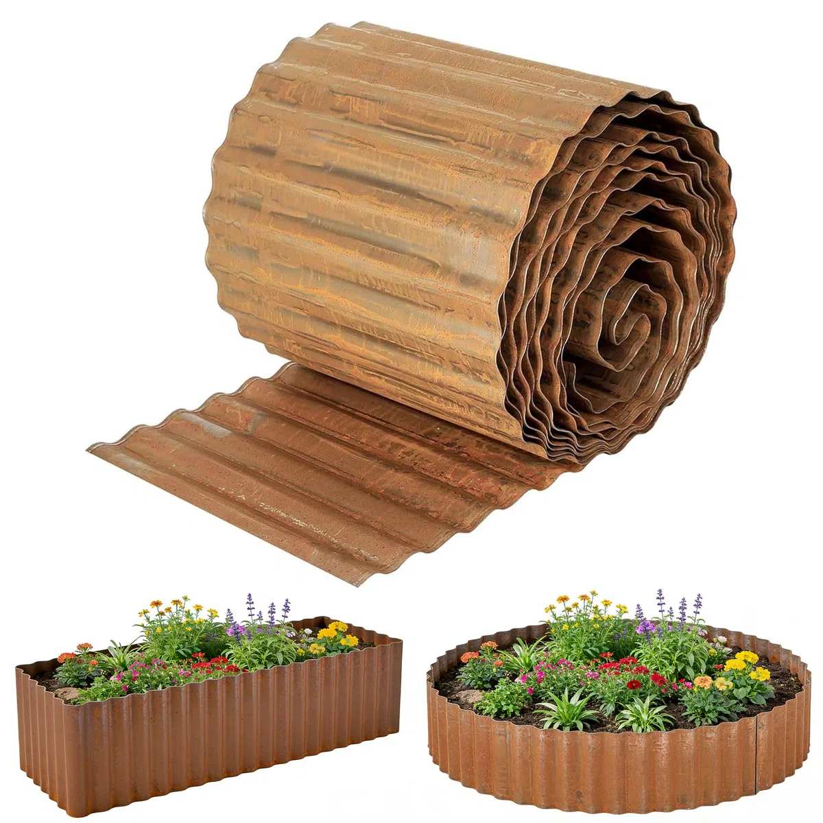 Bordura per Giardino in Metallo 6 m - Bordura per Aiuola in Metallo, Altezza 15 cm - Installazione Facile - Bordo per Prato in Ruggine