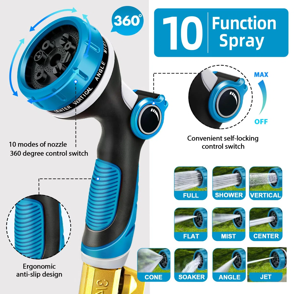 Tubo Acqua Giardino,Tubo Estensibile da Giardino con connettore in ottone da 3/4' e 1/2',Canna Acqua Giardino con ugello spruzzatore a 10 funzioni,45 metri Gomma per Innaffiare,Tubo Irrigazione (45M)