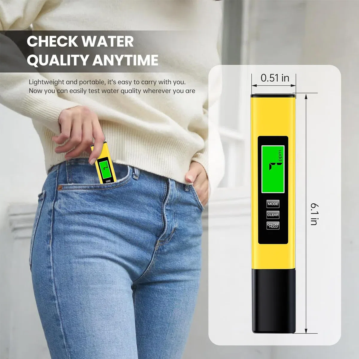 Tester Acqua 4-in-1 Misuratore TDS EC Temperatura con Display LCD & Sonda Titanio Per Acqua Potabile, Acquario, Piscina