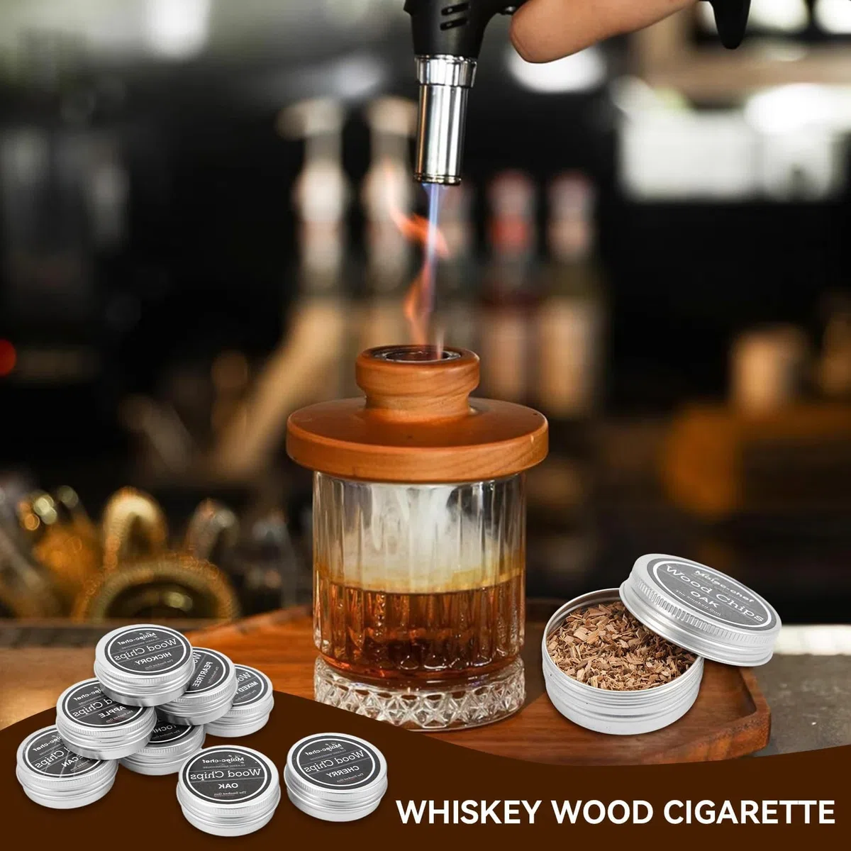 Trucioli per affumicatura in Legno di Whisky, Kit per affumicatore da Cocktail da 8 Pezzi Che Include Legno di melo Noci Pecan Quercia Ciliegia Pesca Pera Noci Pecan e