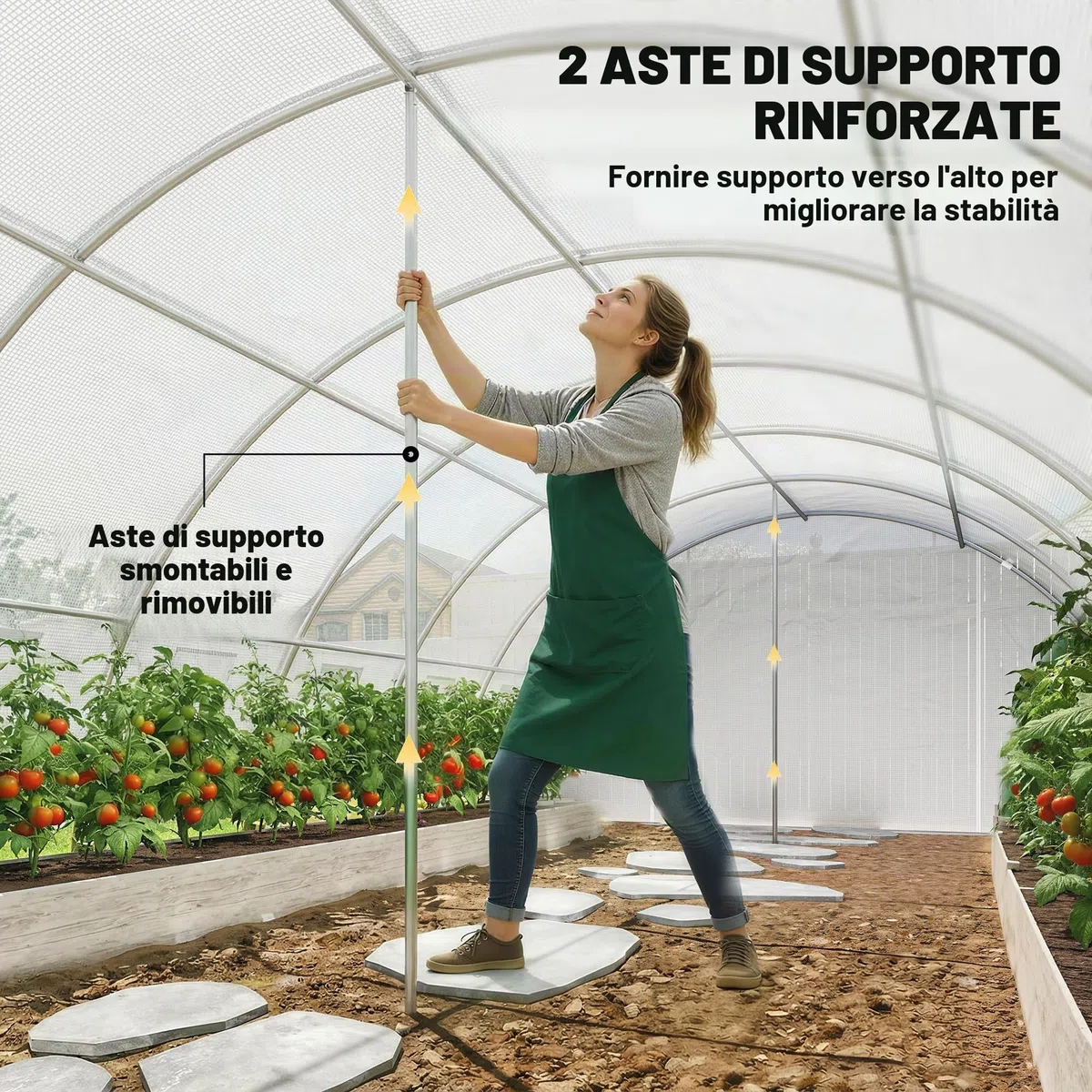 Outsunny Serra da esterno 6x4x2 m, Serra a tunnel con 2 aste di supporto, porte avvolgibili, finestre con rete, copertura in PE e telaio in acciaio zincato, anti-UV, impermeabile, bianca
