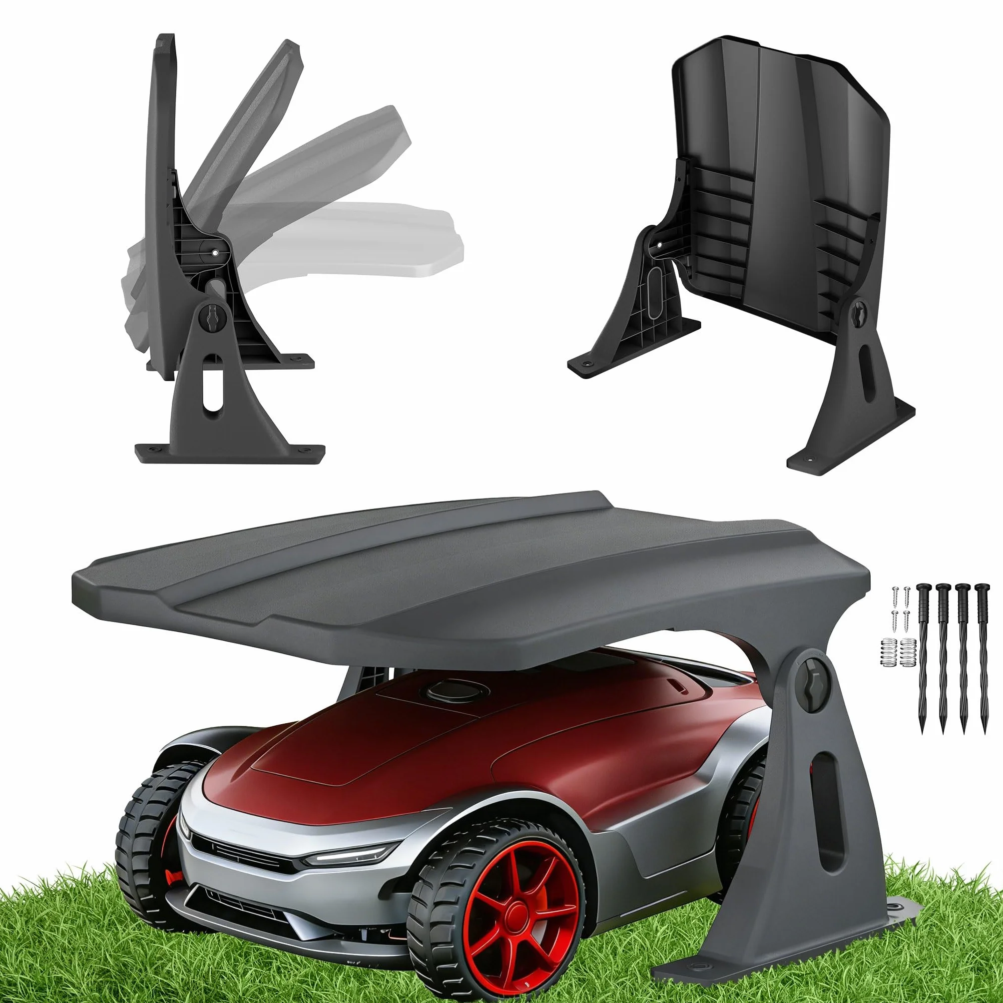 UISEBRT Robot tosaerba garage con tetto pieghevole, resistente alle intemperie, protezione dai raggi UV, impermeabile, antivento, copertura universale, 67 x 62,5 x 40 cm, colore nero