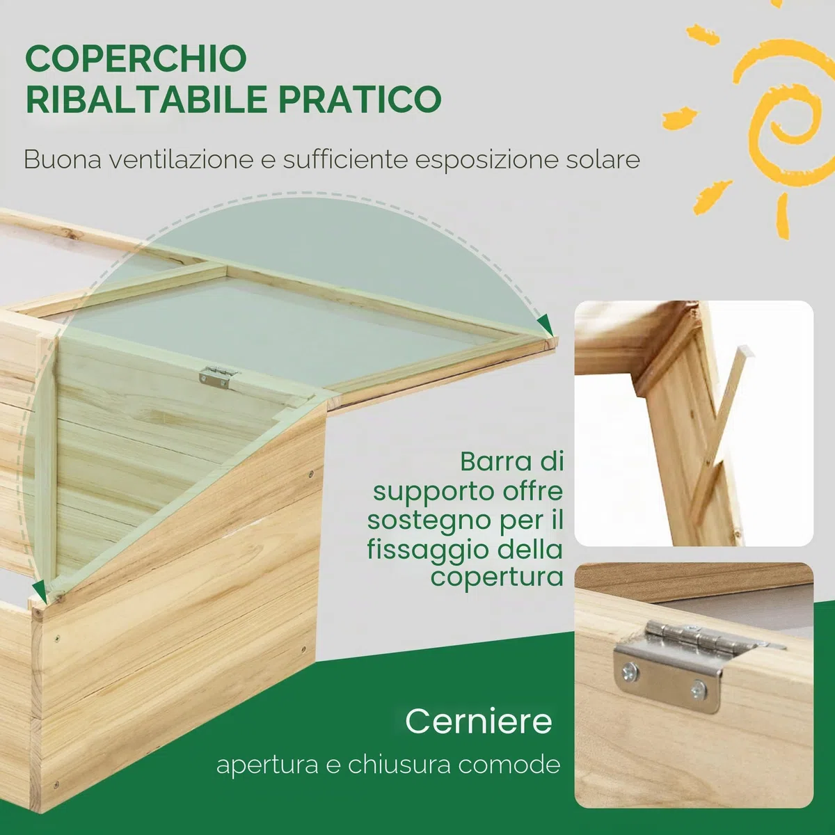 Outsunny Serra in legno a telaio freddo Serra da giardino e fioriera per balcone, 100 x 50 x 35 cm, naturale, abete, pannello in PC
