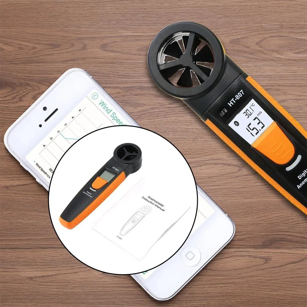 Anemometro digitale con doppio sensore di temperatura, 5 unità per mph m/s, nodi ft/min, retroilluminazione LCD, scala Beaufort per HVAC, vela, golf, aquiloni, pesca, caccia, arrampicata, metallo