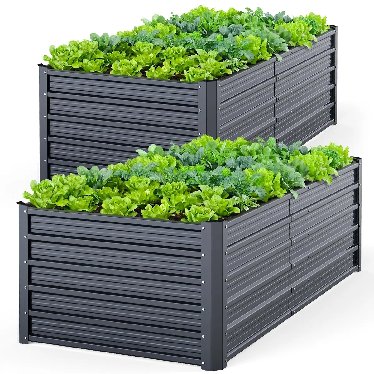 Ohuhu Aiuola rialzata in metallo, 2 pezzi, 180 x 90 x 60 cm, aiuole rialzate per giardino in robusta lamiera d'acciaio con design stabile, antiruggine e lunga durata, ideale per verdure, erbe e fiori