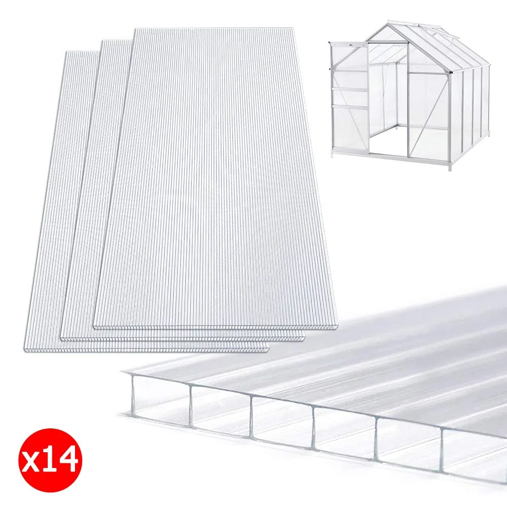 UISERBT 14x lastre a camera cava in policarbonato 4 mm - 10,25 m² lastra a doppia parete 60,5 x 121 cm resistente ai raggi UV per carport di giardinaggio in serra ecc. (trasparente)