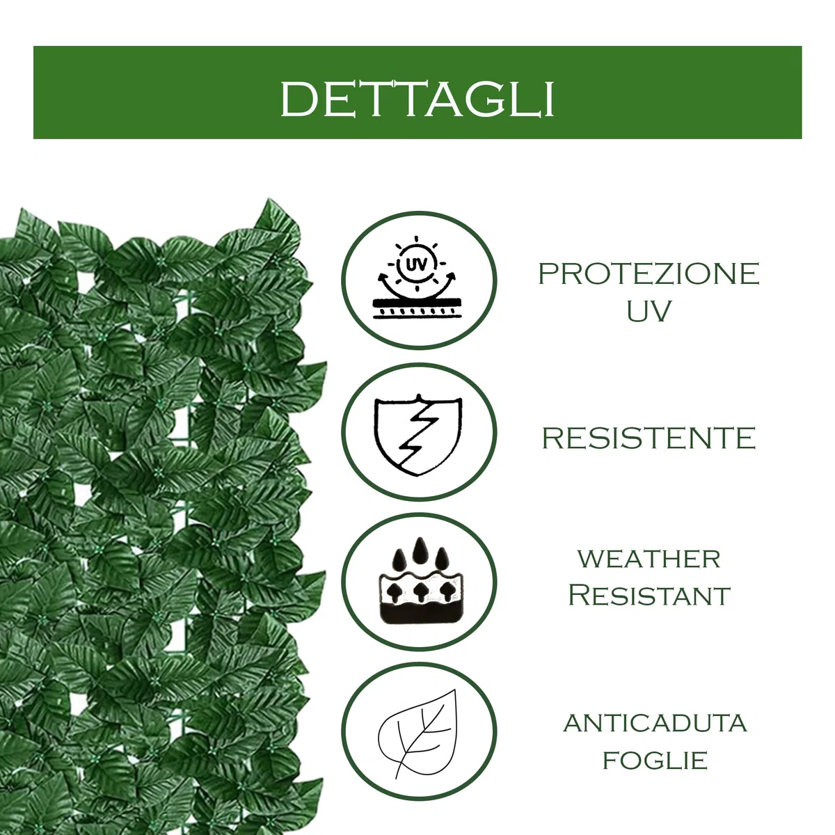 Home Tresor Siepe Finta Artificiale Rotolo Rete Frangivista Sintetica Ornamentale Verde 1,5 x 3 mt Foglie Edera Balcone Terrazzo Giardino Coprente - 150x300 cm