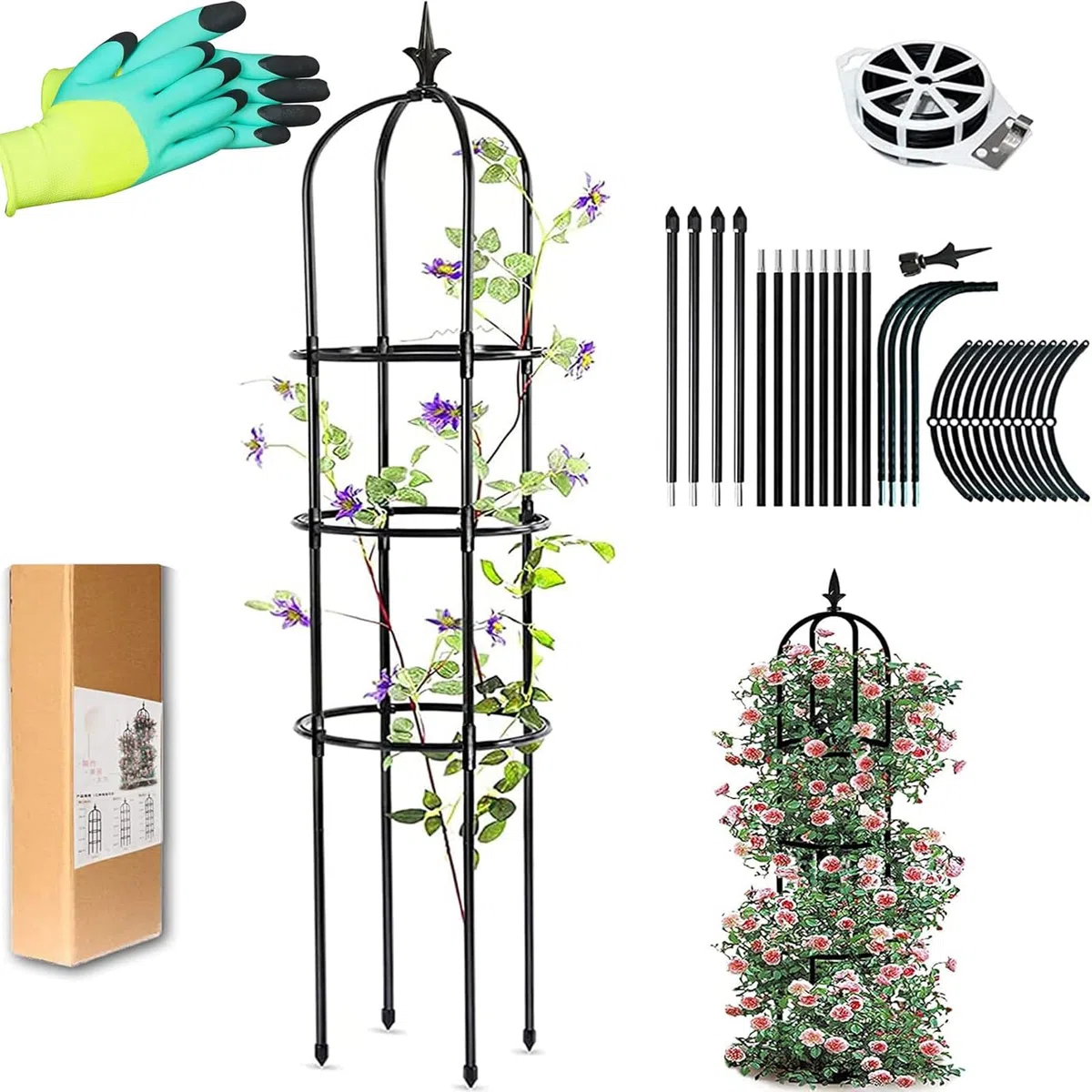 Obelisco per rampicanti,Garden Supporto Piante Rampicanti,Nero Grigliato a Colonna,adatta a tutti i tipi di piante rampicanti,ortaggi,fiori,Guardiano delle piante