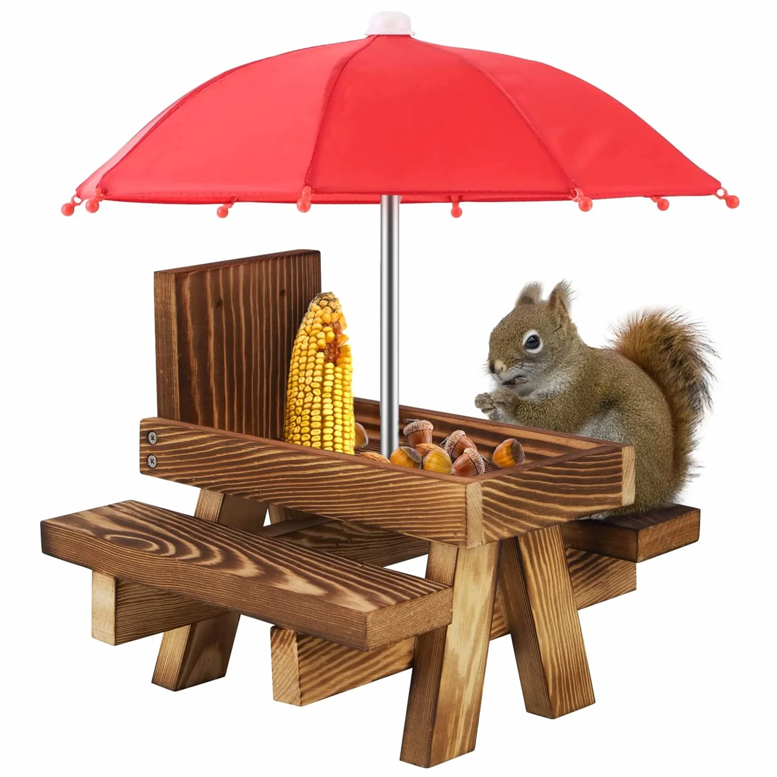 Mangiatoia Scoiattolo - Squirrel Feeder In Quercia, Distributore Di Cibo Per Scoiattolo, Facile Da Riempire, Resistente Alle Intemperie (Legname, Marrone scuro)