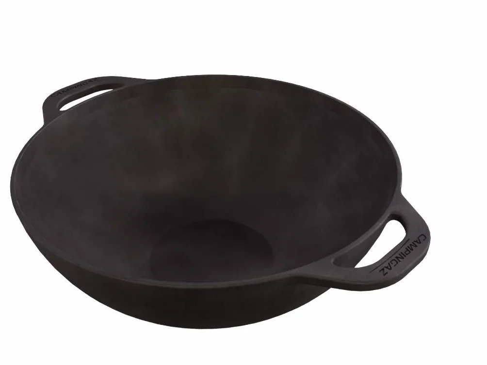 Campingaz Mandarin Wok per Griglie a Gas con Culinary Modular System, Padella Wok in ghisa, con Rivestimento Antiaderente e Manici & Culinary Modular Pietra Rotella Taglia Pizza, Argento