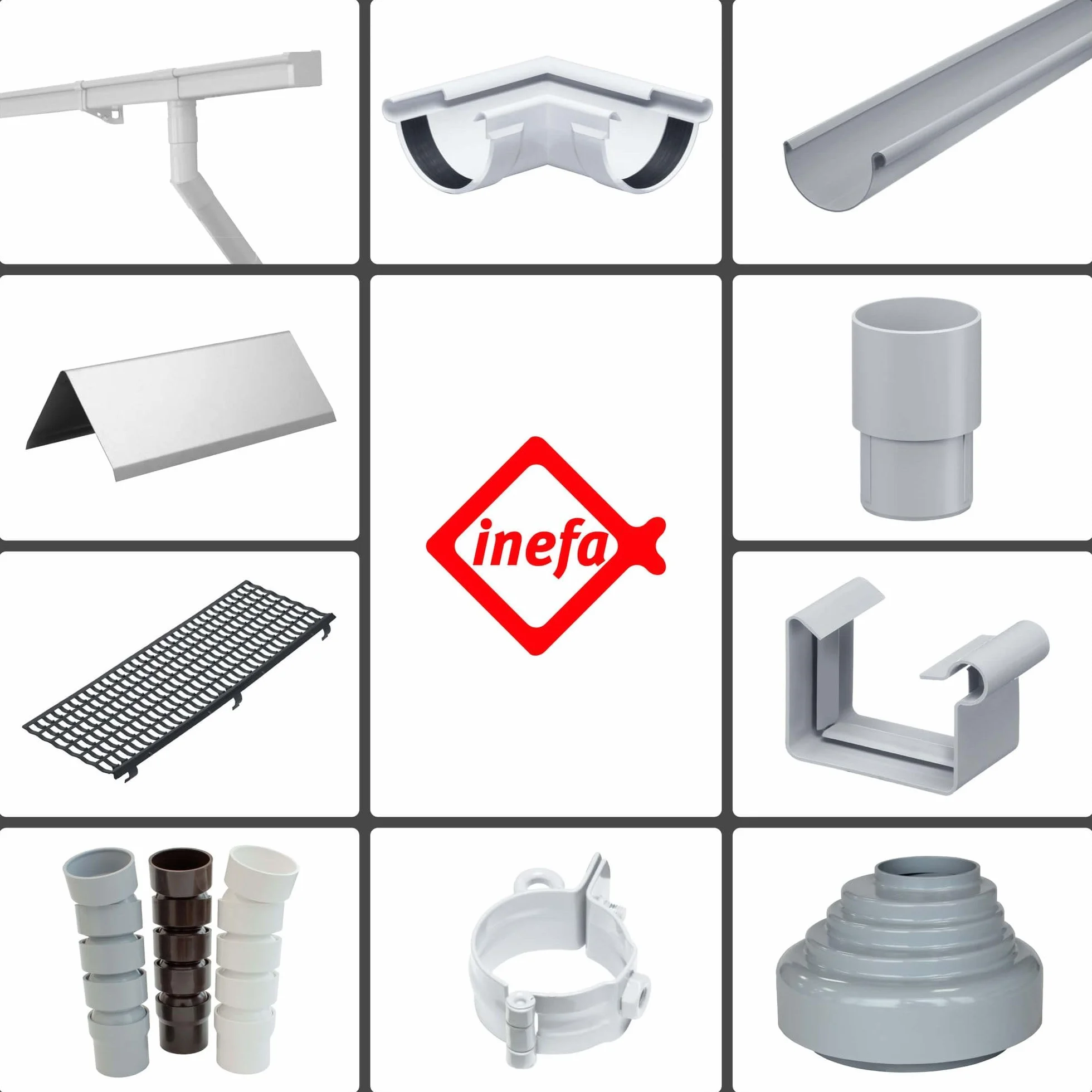 INEFA Downpipe/tubo di scarico 50mm, Set completo in plastica per casetta da giardino, accessori per ribalta per pluviali 2 m Marrone scuro