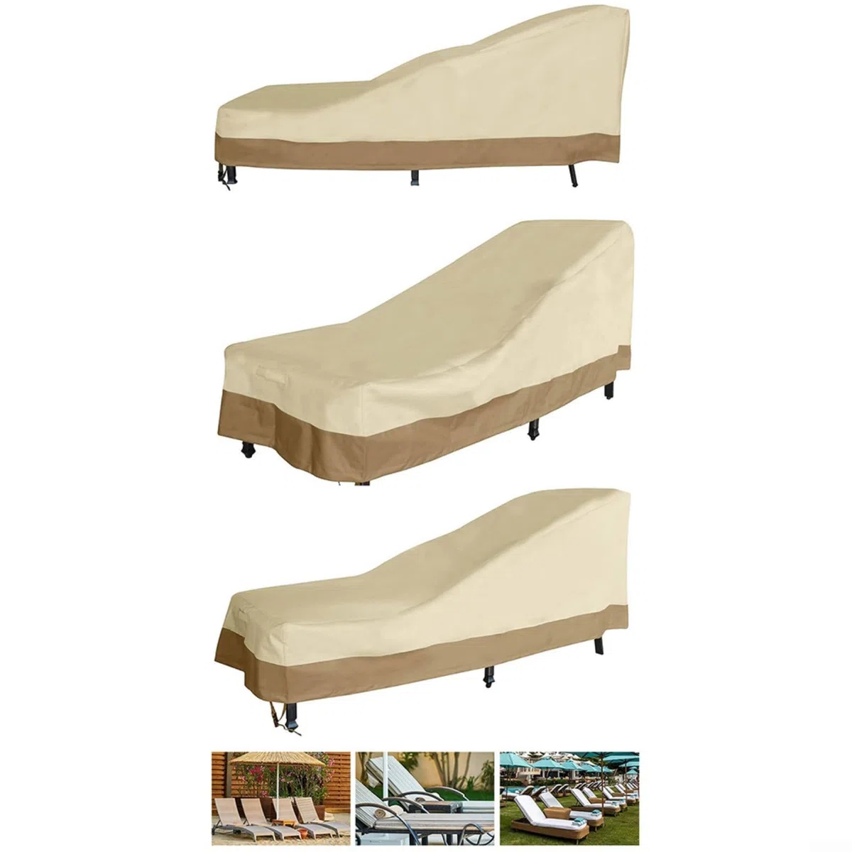 KiraKira Copertura per chaise longue da esterno, in tessuto impermeabile resistente, con prese d'aria, per mobili da giardino per patio, facile da riporre, beige, caffè, 208 x 76 x 79 cm