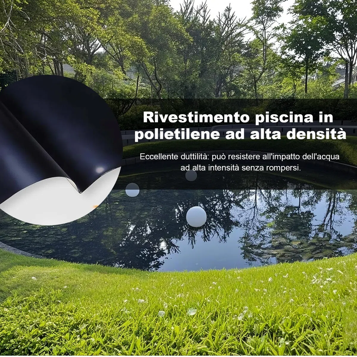 Telo per laghetto in HDPE Resistente, Fodera Flessibile per laghetto da Giardino, 8 x 8 m, Membrana Impermeabile Durevole per fontane, cascate e Piscine