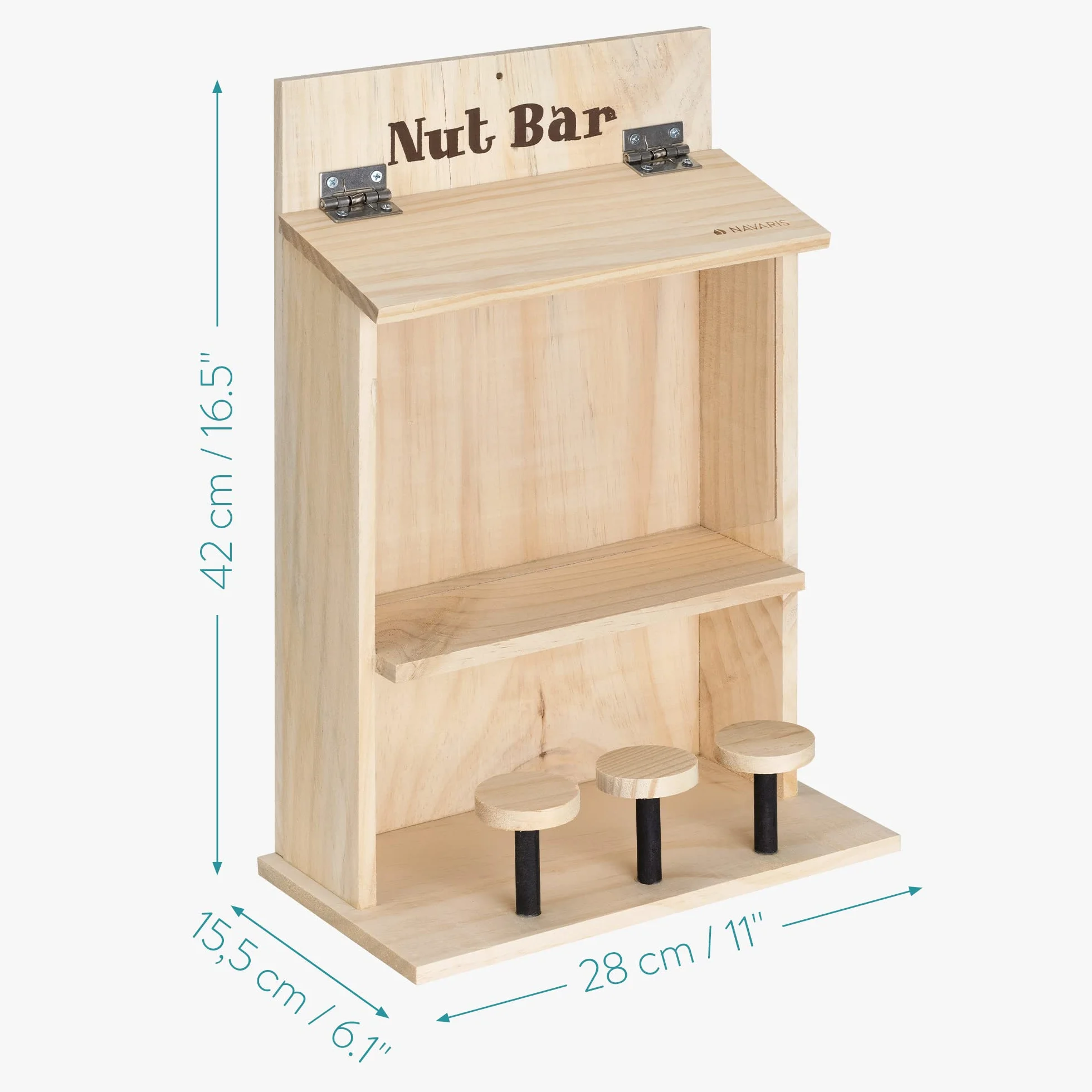 Navaris Mangiatoia per Scoiattoli - Scatola per Alimenti Scoiattolo da Esterno - Squirrel Nut Bar - Alimentatore Decorativo - 42x28x15,5cm - Legno