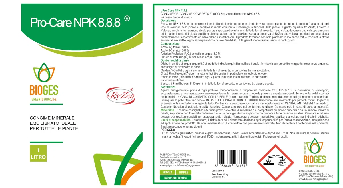 PRO Care NPK 8.8.8 da 1 LT- Bonsai- Concime Liquido NPK Ideale per Il Periodo Estivo